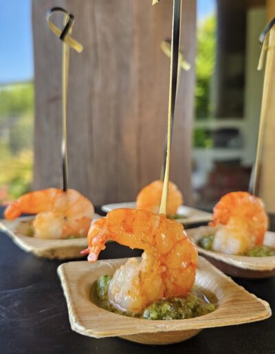 Prawns on laksa leave pesto